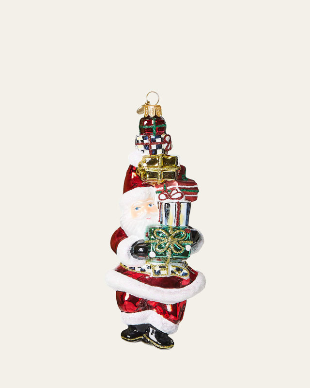 Cozy Christmas Gifting Santa Glass Ornament